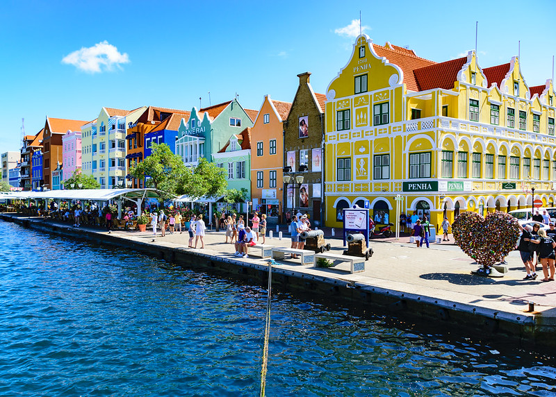 Some of the colorful buildings near the Queen Emma Bridge in Willemstad, Curaçao.