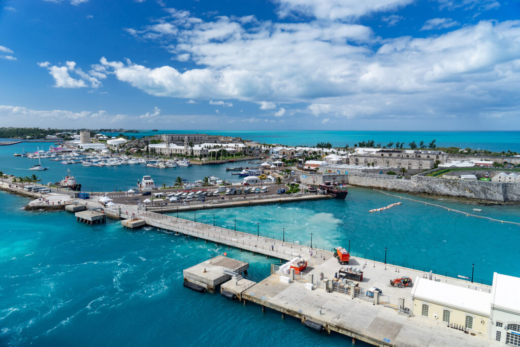 port in bermuda island with docked boats