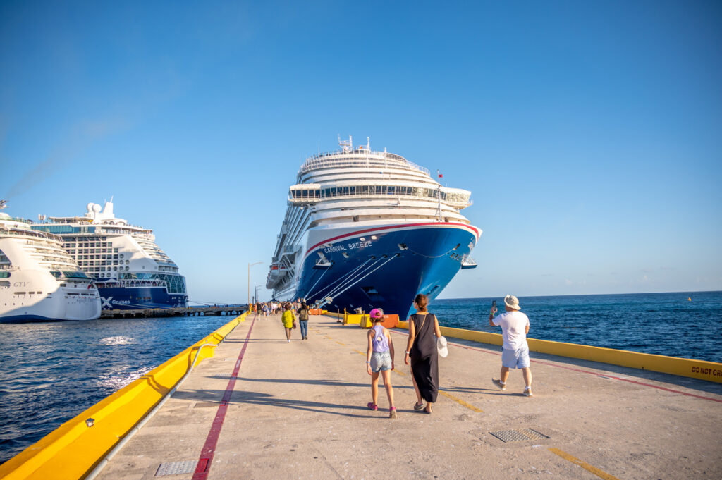 Cruise ships docked at the cruise terminal in Costa Maya, Mexico