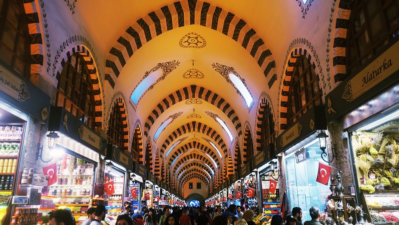 people shopping at Grand Bazaar in Instanbul, Turkey