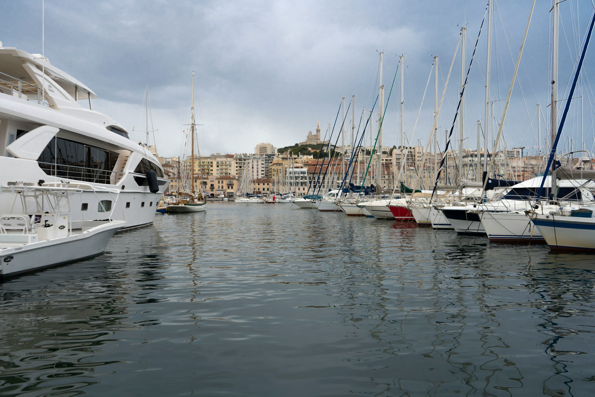 boats docked on a cloudy day in Marseille, France
