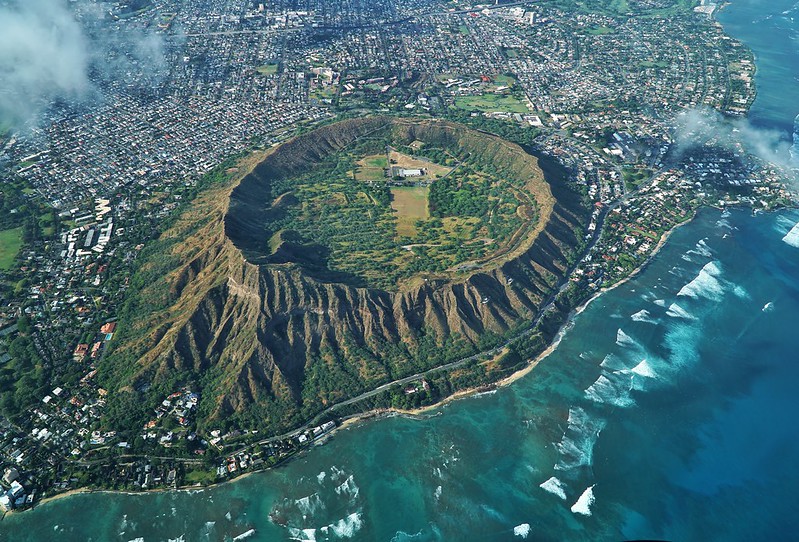 aerial view of the diamond head crater in Honolulu Hawaii