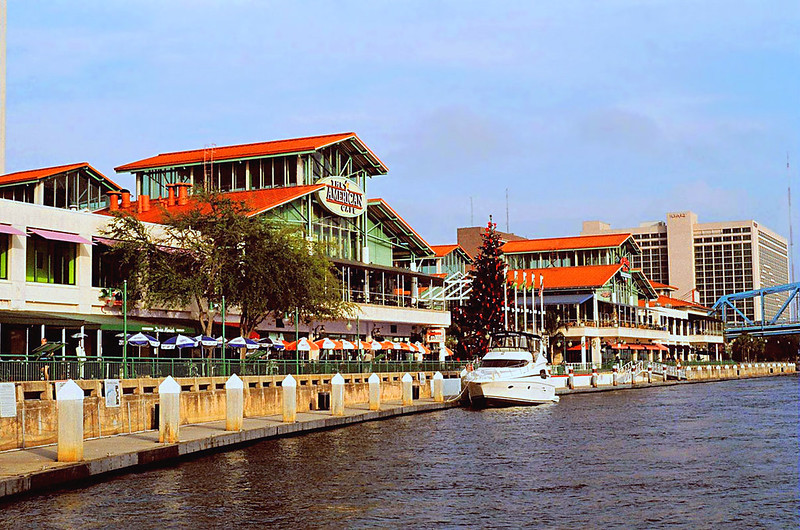 the water by Jacksonville landing, where visitors can kayak