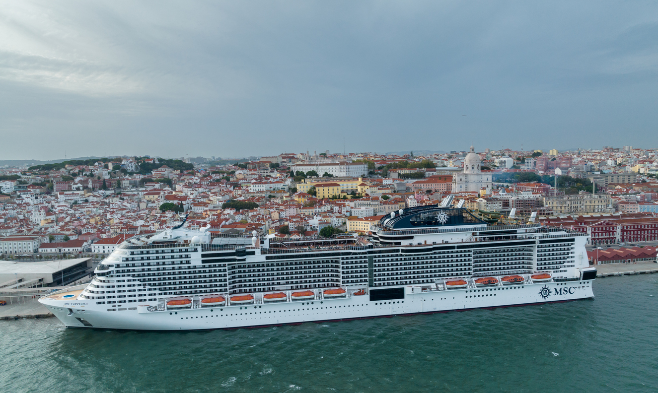 MSC cruise ship arriving at the port in Lisbon Portugal
