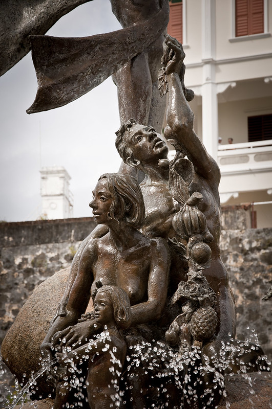 the magnificent bronze sculpture that makes roots fountain in Puerto RIco. 