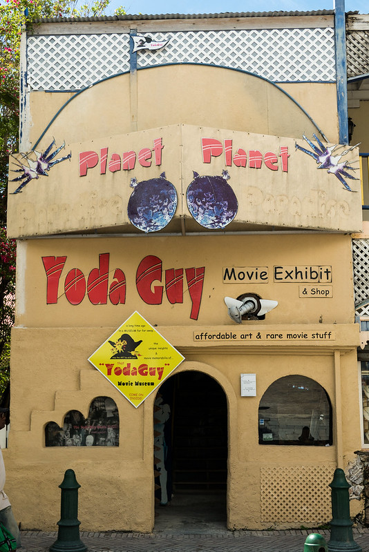 outside the yoda guy movie exhibit in St. Maarten