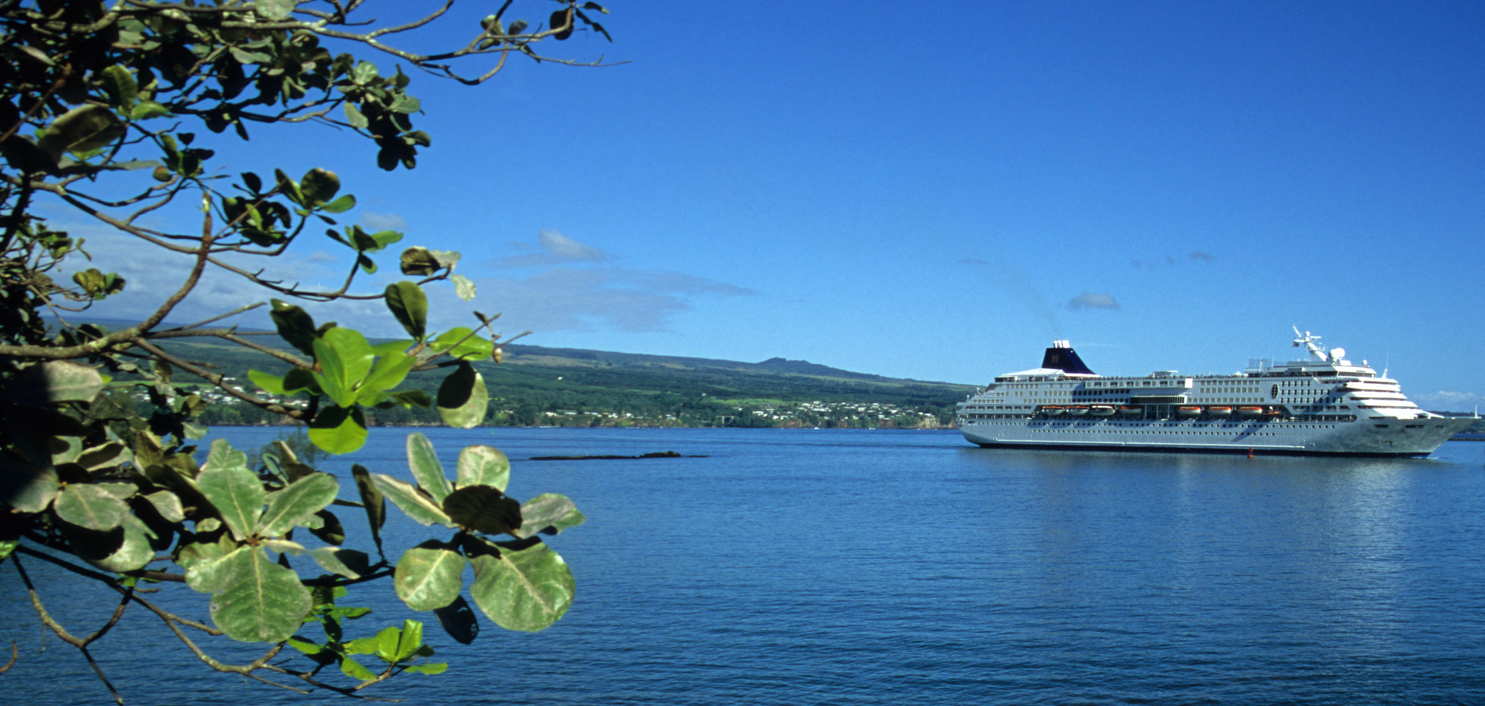 View of cruise ship in Hilo, the Big Island, Hawaii