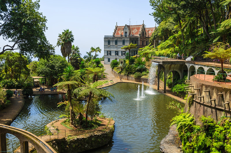 Aerial view of the beautiful nature at Monte Palace Tropical Garden, Funchal, Portugal.