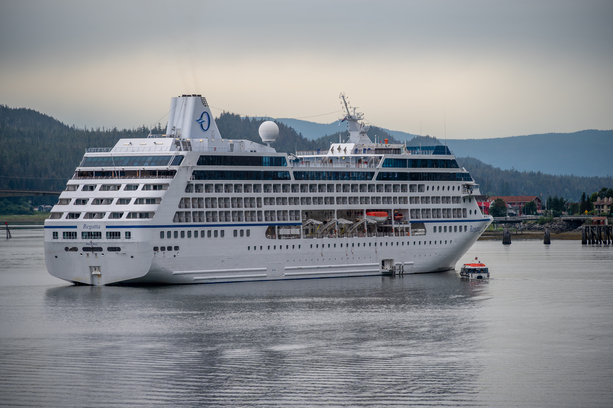 Oceania Regatta cruise ship at the cruise dock in Juneau.
