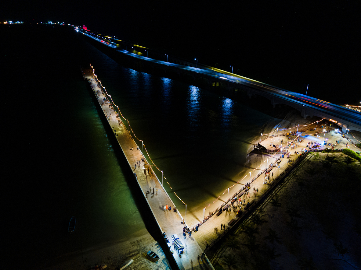 aerial view of the Port of Progreso at night time