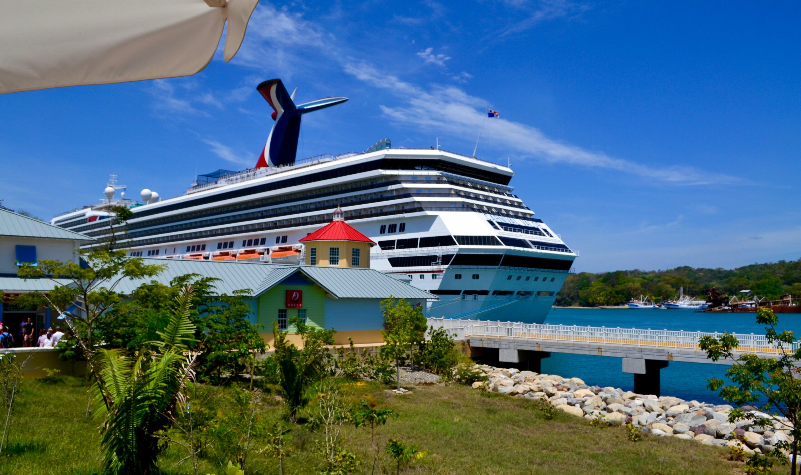 cruise ship arriving at the port of Roatan, Honduras. 